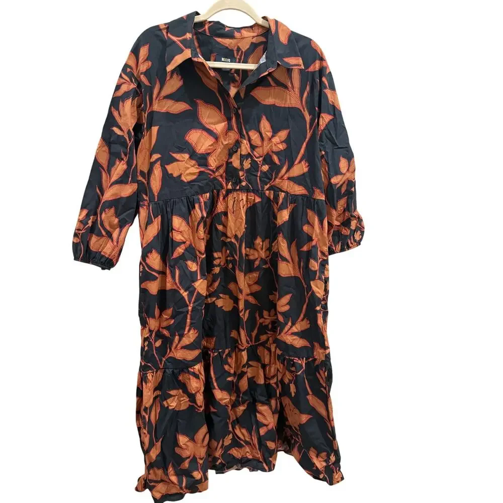 Anthropologie Size Large The Bettina Shirt Dress by Maeve Autumn Navy Floral - Picture 1 of 6
